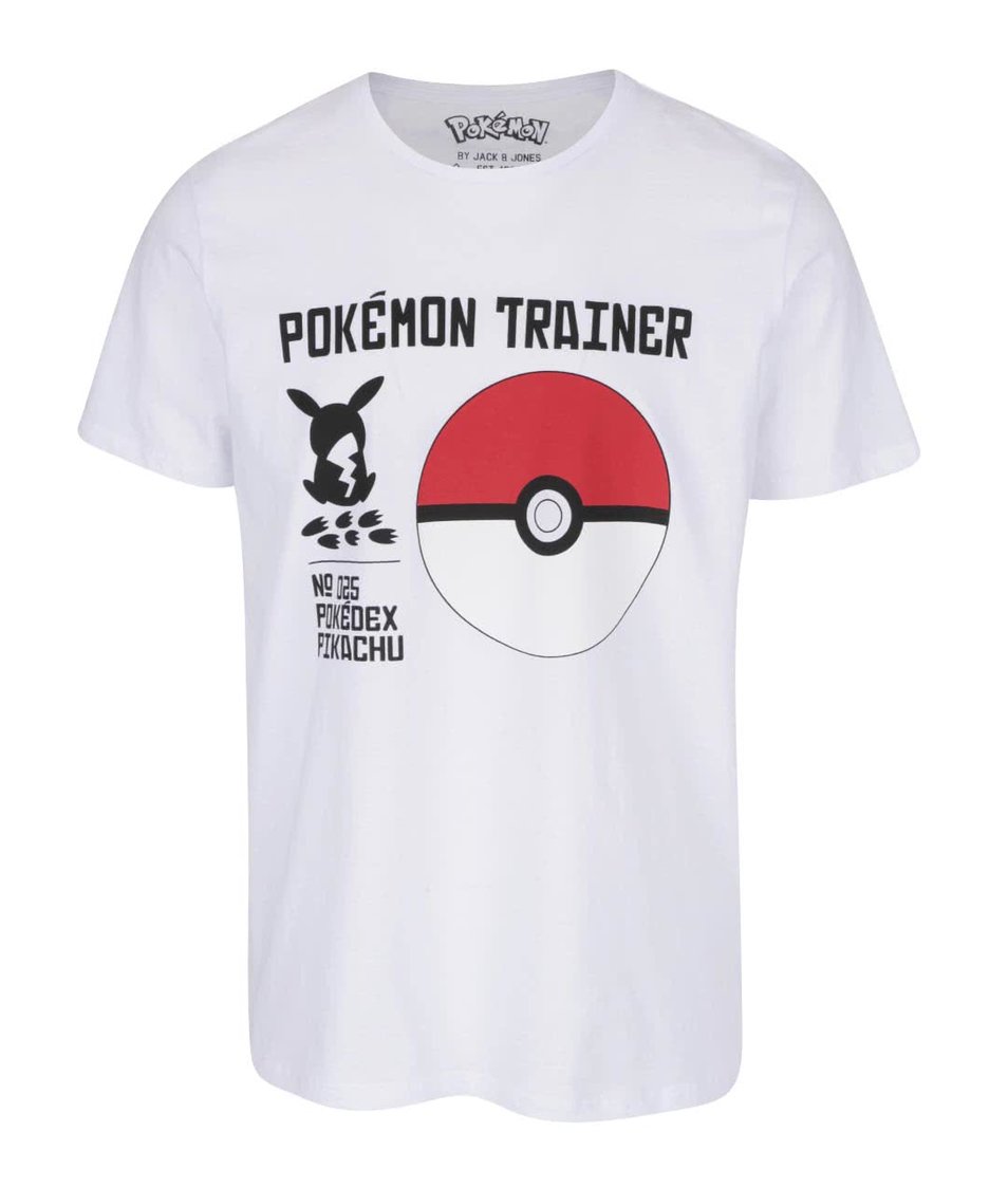 Bílé triko s potiskem Jack & Jones Pokemon