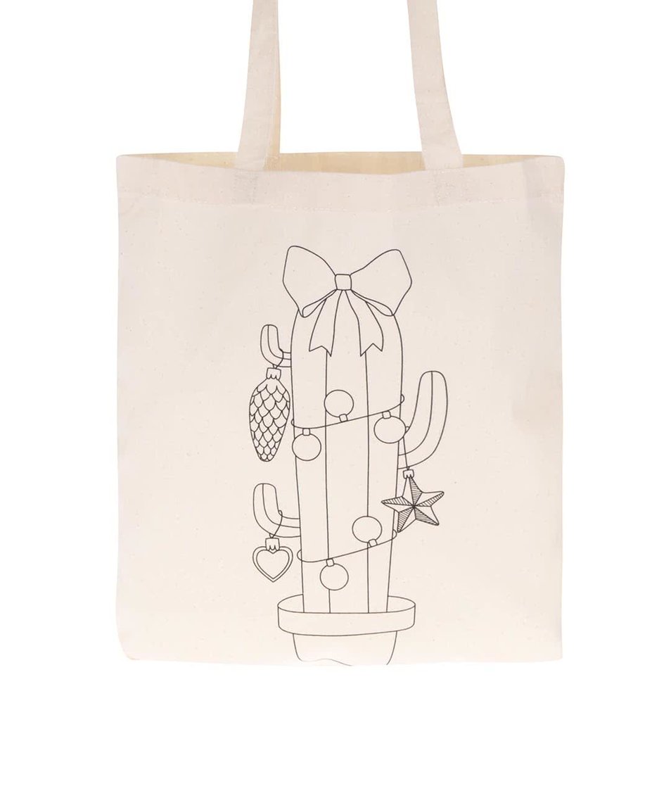 Krémová plátěná taška s potiskem ZOOT Originál Vánoční kaktus