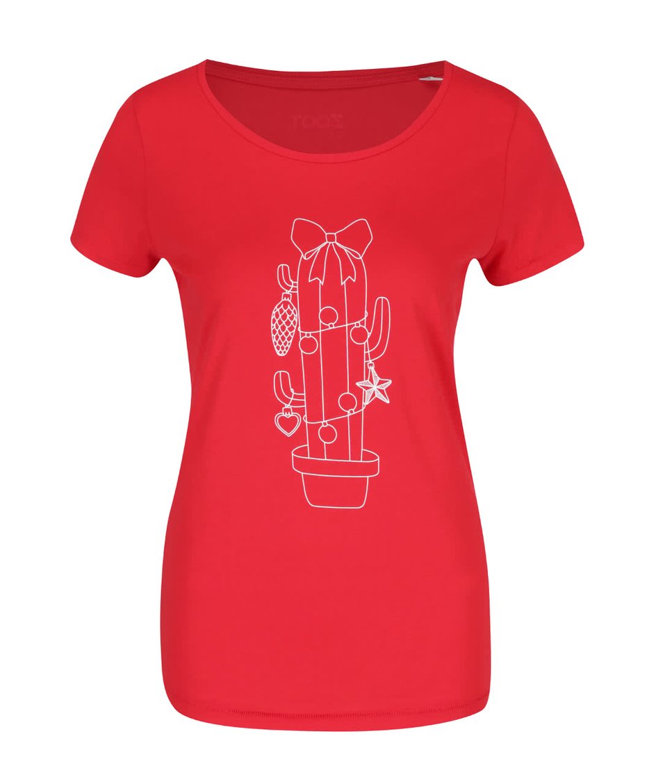 Červené dámské tričko s potiskem ZOOT Originál Vánoční kaktus