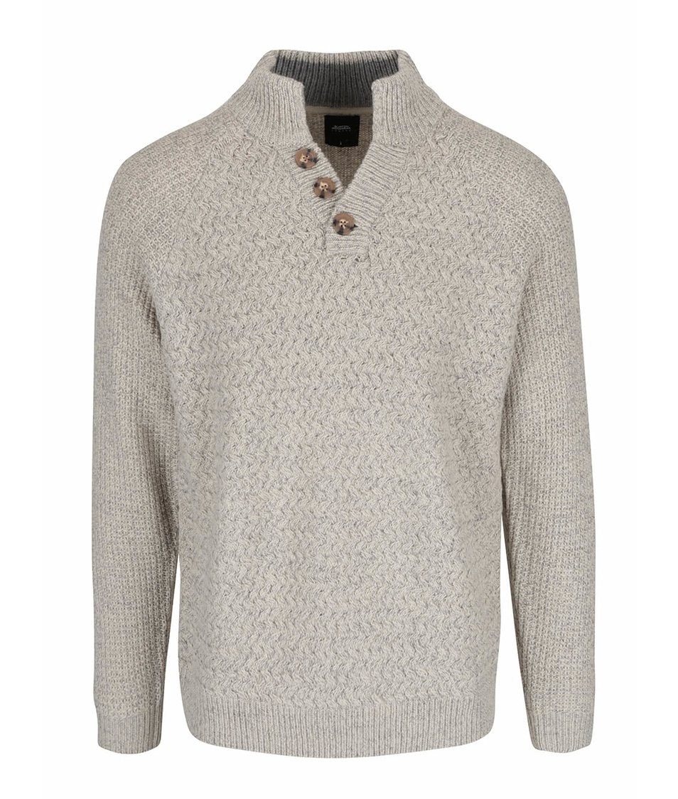 Šedo-krémový žíhaný svetr s knoflíky Burton Menswear London