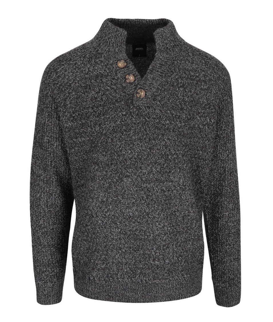 Tmavě šedý žíhaný svetr s knoflíky Burton Menswear London