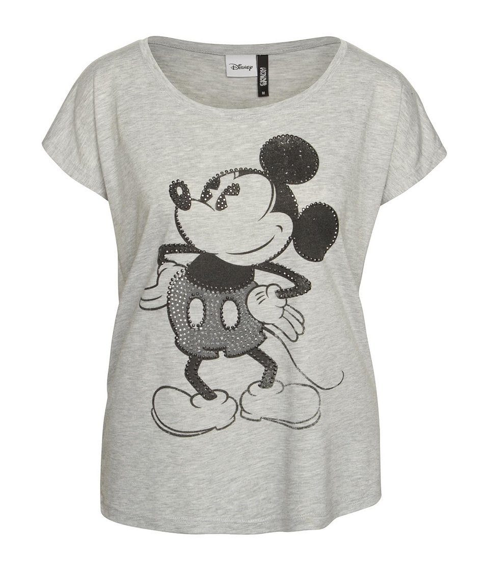 Světle šedé tričko s motivem Mickey Mouse a aplikací Haily´s Mick