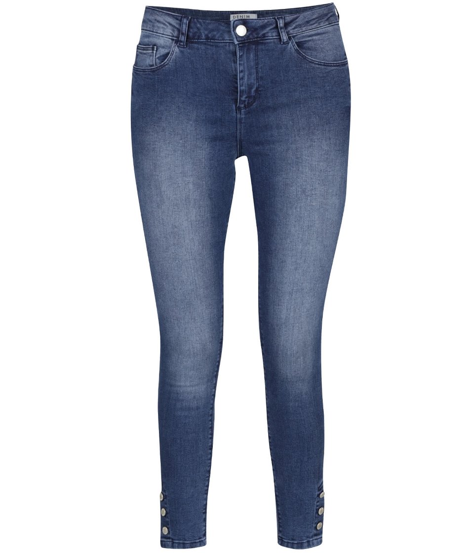 Modré skinny džíny s knoflíky na nohavicích Miss Selfridge