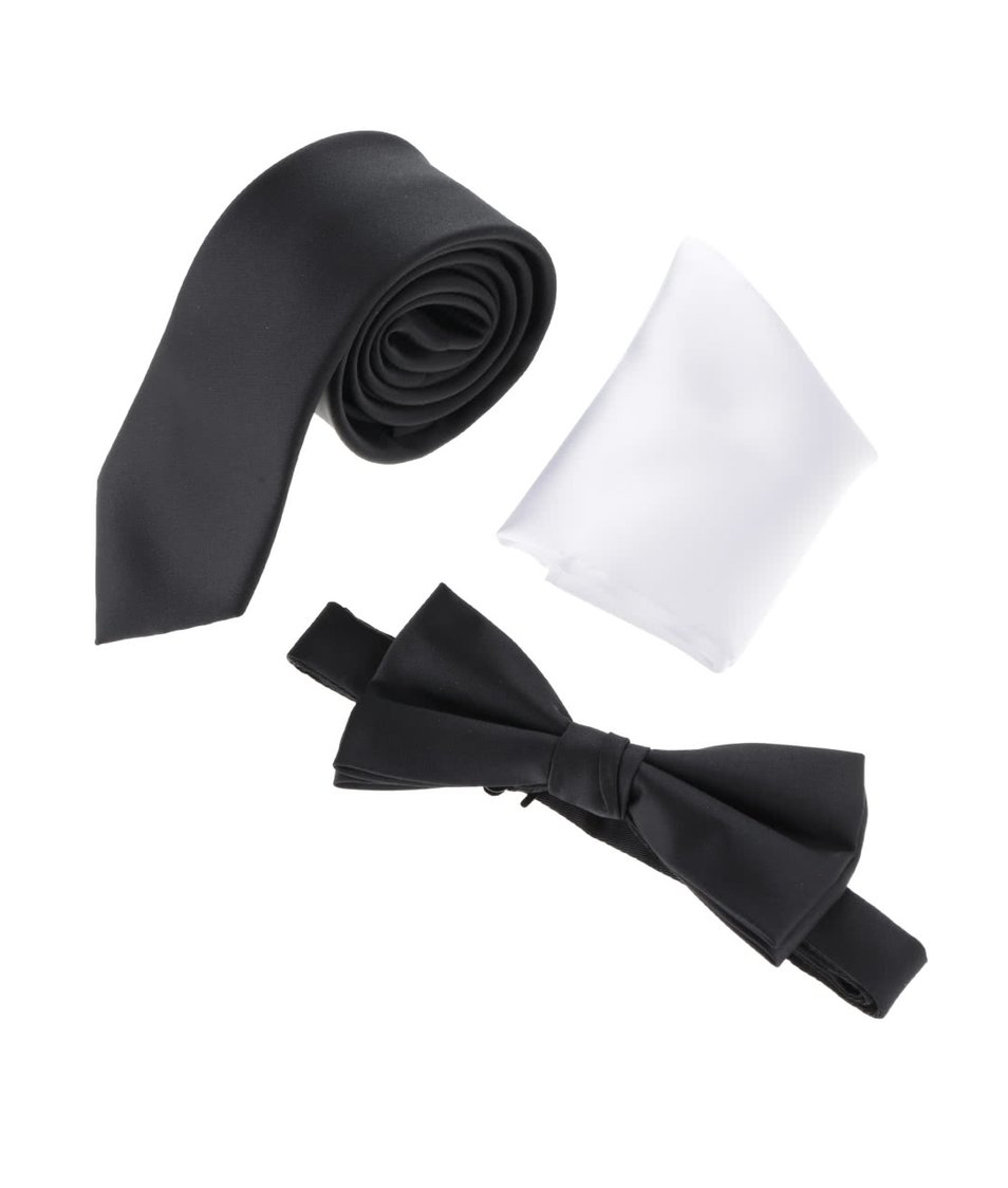 Černo-bílý set kravaty, motýlku a kapesníčku Jack & Jones Jacnecktie