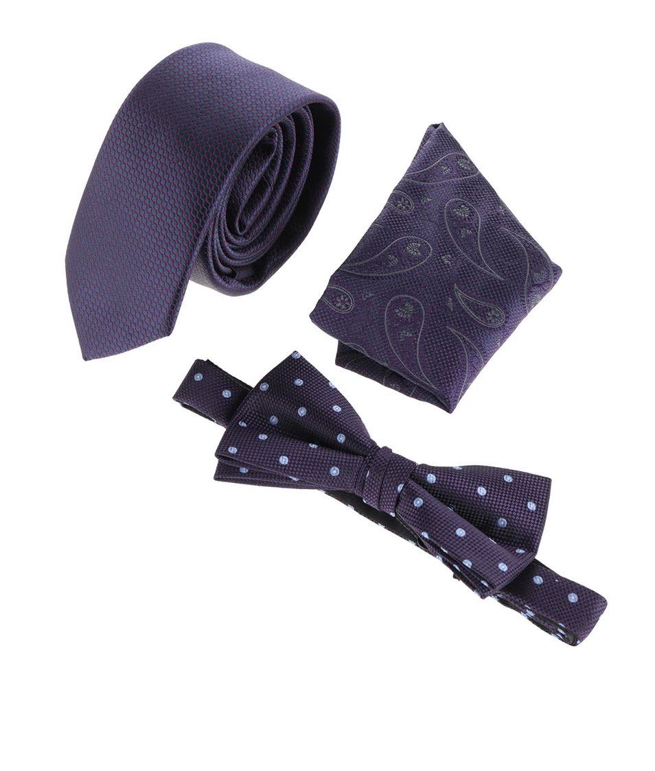 Fialový set kravaty, motýlku a kapesníčku Jack & Jones Jacnecktie