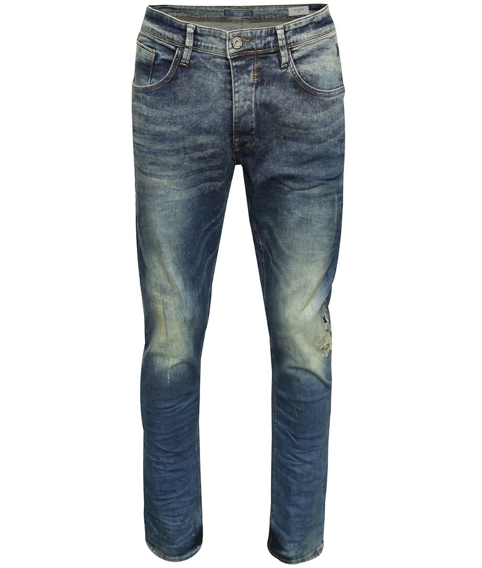 Modré vyšisované slim fit džíny s potrhaným efektem Blend