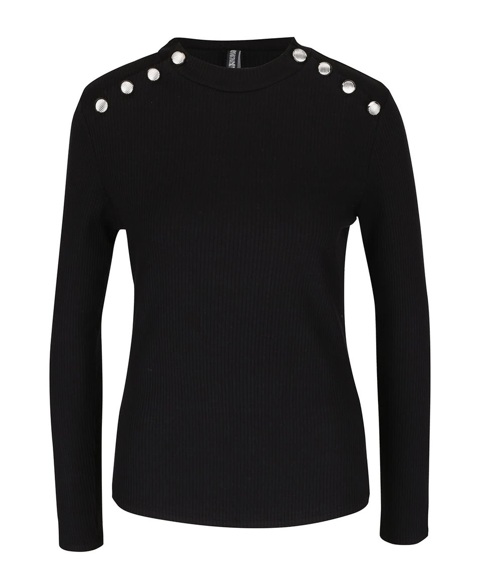 Černé žebrované tričko s ozdobnými knoflíky Haily´s Rina