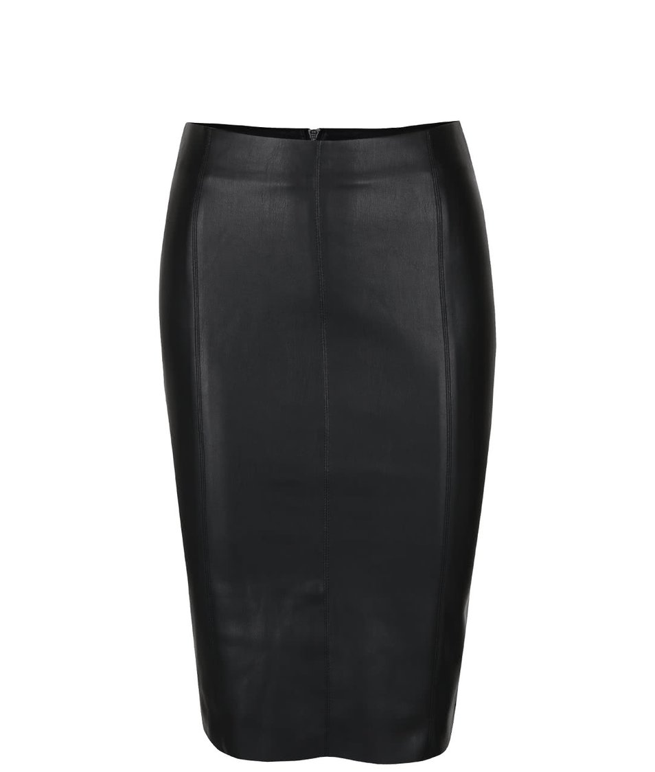 Černá koženková sukně s rozparkem Miss Selfridge