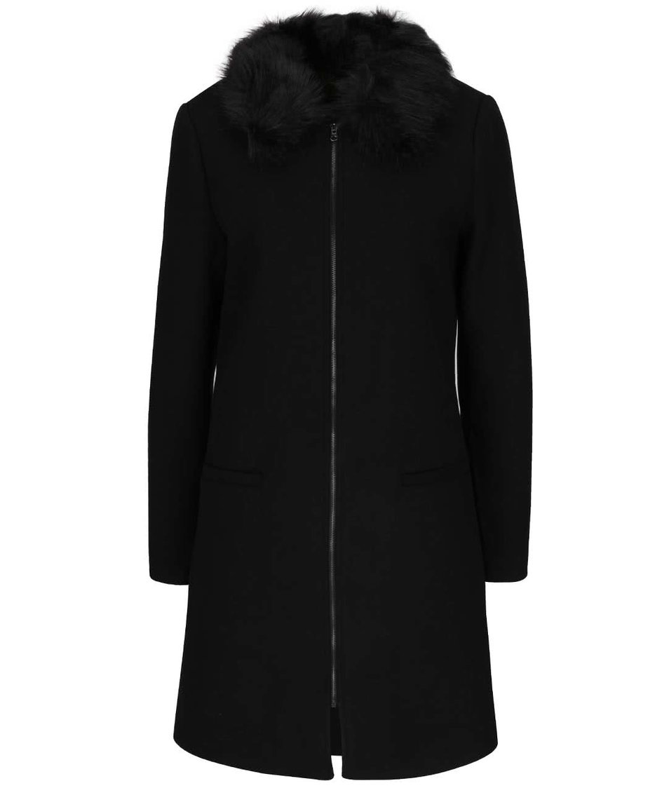 Černý vlněný kabát s umělým kožíškem Share Vero Moda