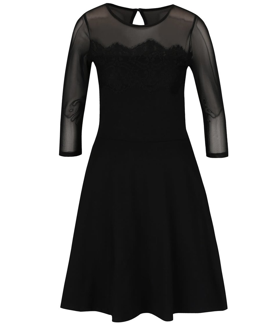 Černé šaty s krajkovým topem a 3/4 rukávem Dorothy Perkins