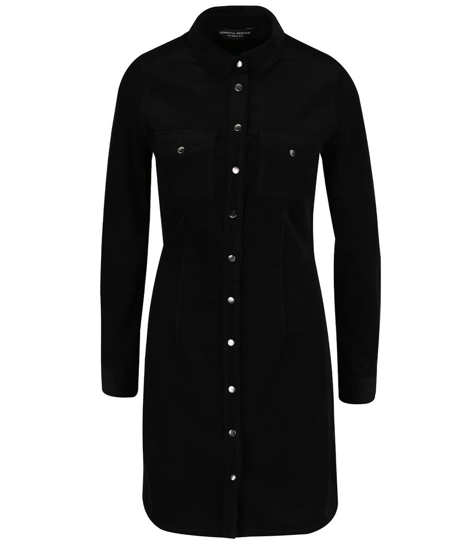 Černé manšestrové propínací šaty na patenty Dorothy Perkins