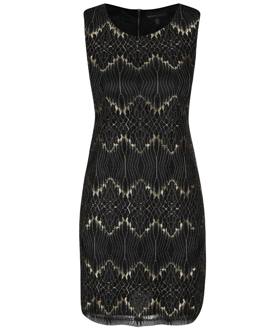 Černé krajkované šaty se vzory ve zlaté barvě Mela London