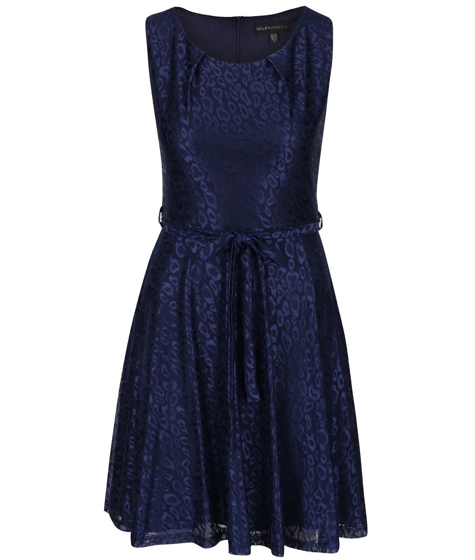 Tmavě modré lesklé vzorované šaty Mela London