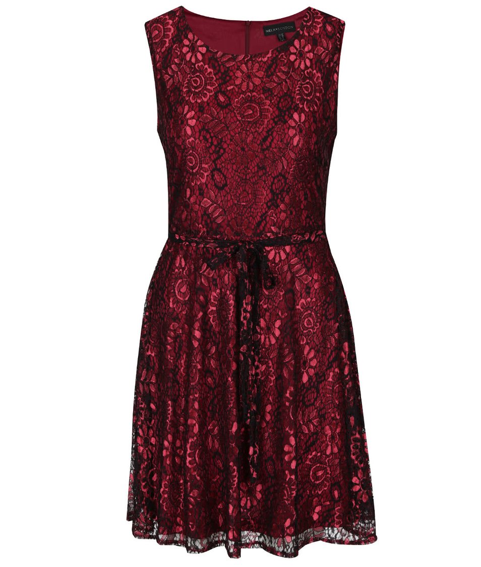 Černo-vínové lesklé krajkované šaty Mela London
