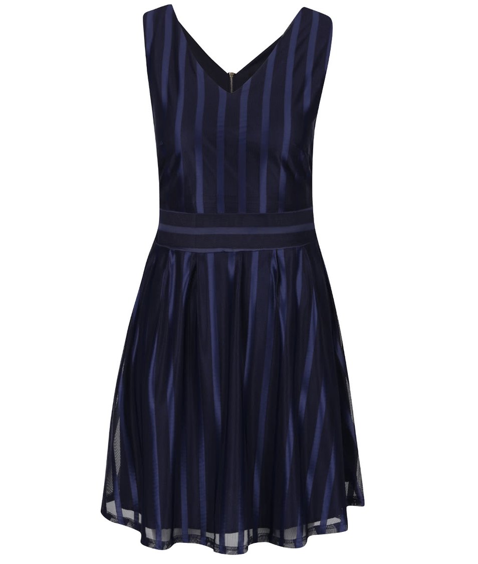 Tmavě modré lesklé pruhované šaty Mela London