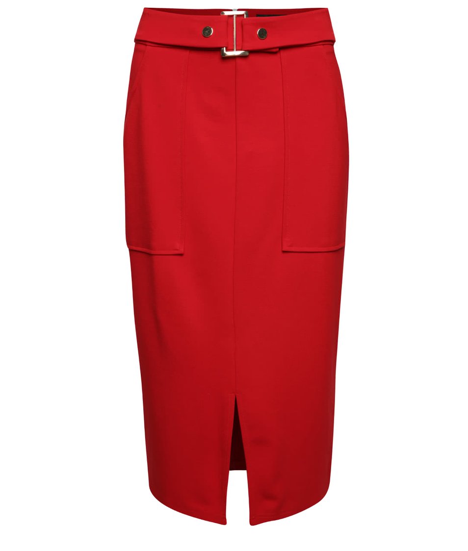 Červená dlouhá sukně s páskem Dorothy Perkins