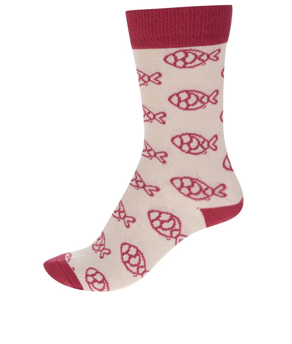 Červeno-béžové ponožky s motivem ryb ZOOT Originál