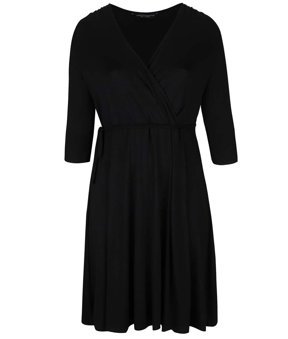 Černé šaty s 3/4 rukávy a překládaným dekoltem Dorothy Perkins Curve