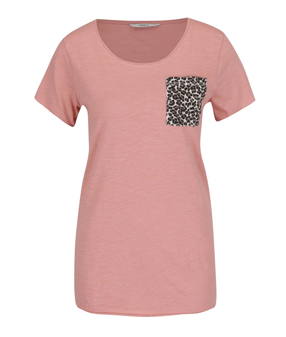 Světle růžové tričko s náprsní vzorovanou kapsou ONLY Easy
