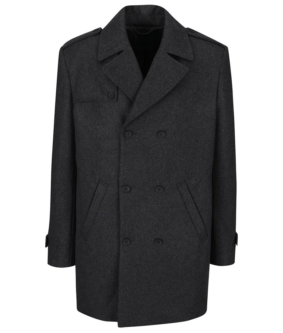 Tmavě šedý vlněný kabát Bertoni