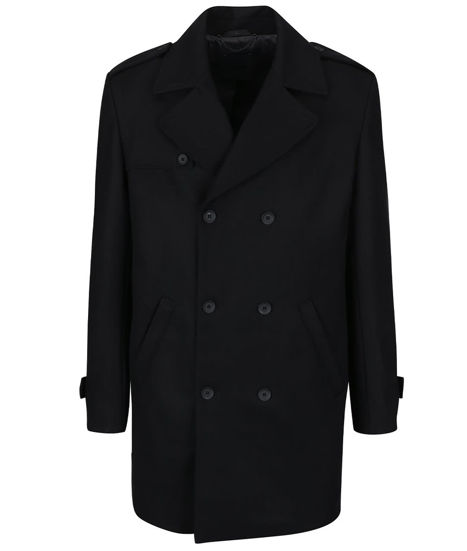 Černý vlněný kabát Bertoni
