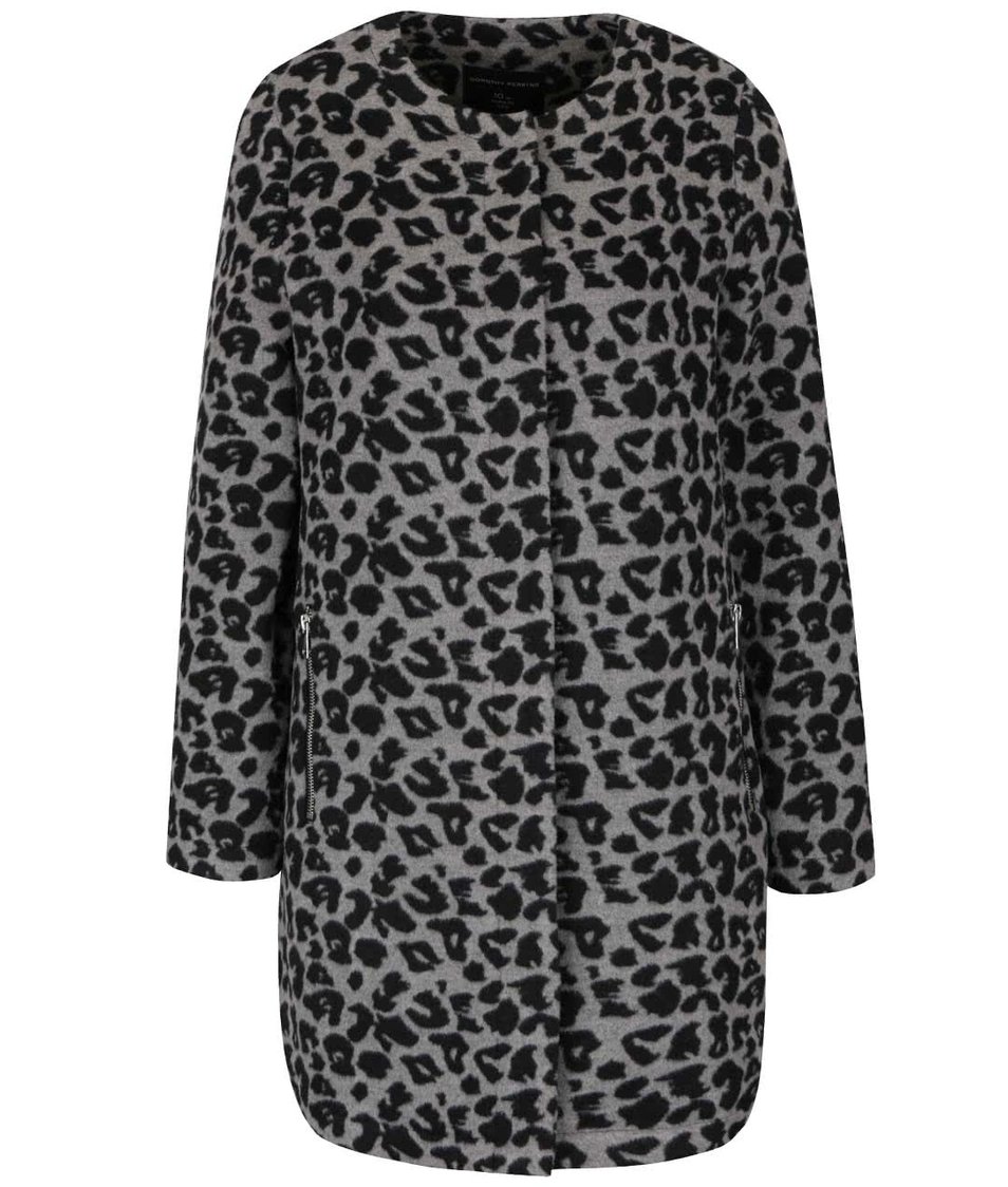 Černo-šedý kabát s leopardím vzorem Dorothy Perkins