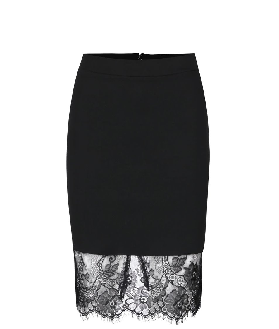 Černá sukně s průsvitným krajkovaným detailem Miss Selfridge