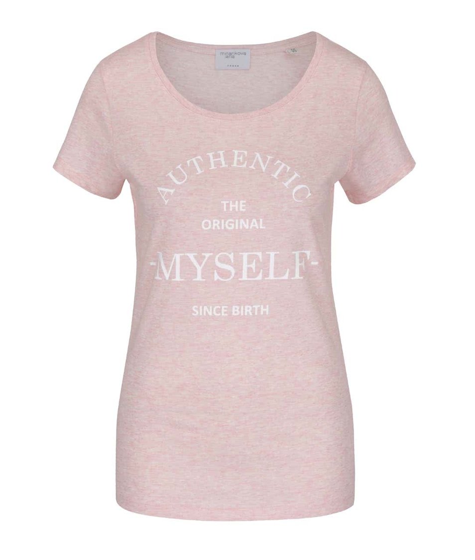 Světle růžové žíhané tričko s krátkým rukávem a potiskem Jana Minaříková Original Myself