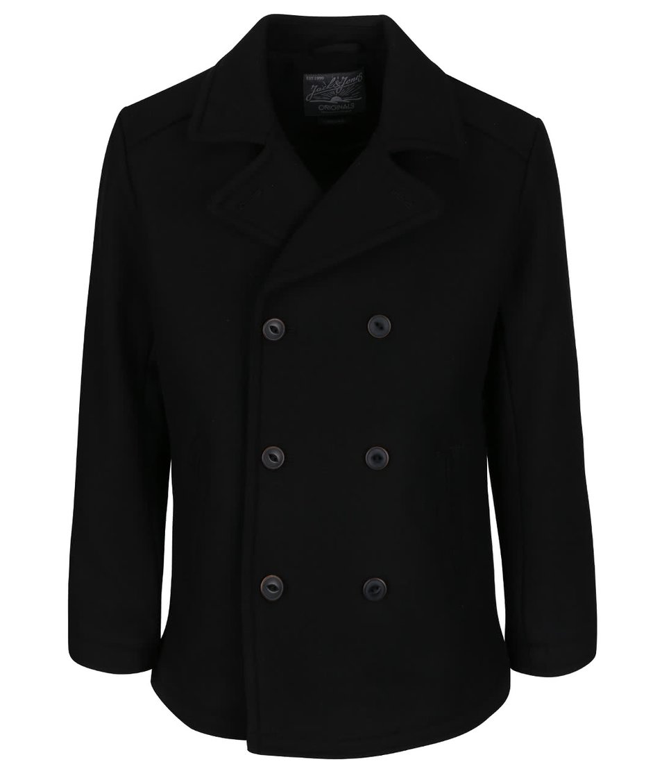 Černý vlněný krátký kabát Jack & Jones Pending