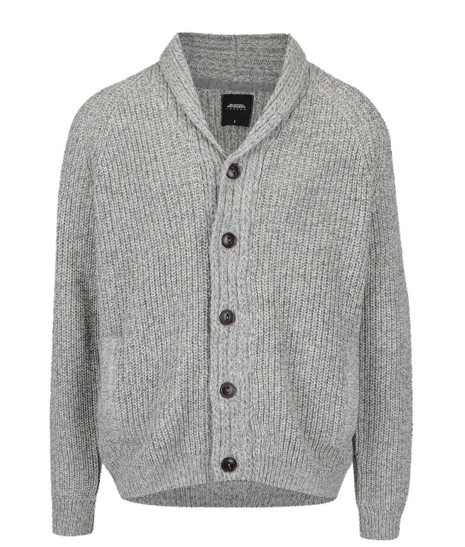 Světle šedý žíhaný propínací svetr Burton Menswear London