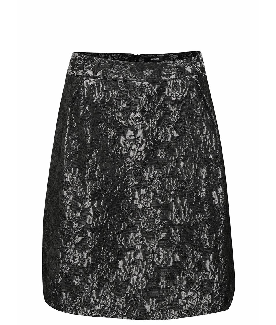 Šedo-černá sukně s lesklou výšivkou květin Alchymi Inna