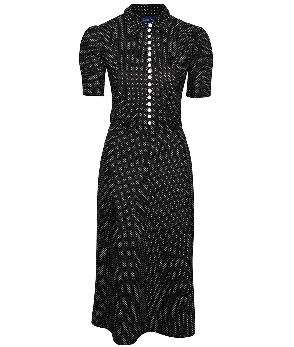 Černé puntíkované retro šaty s knoflíky Lazy Eye Marlen