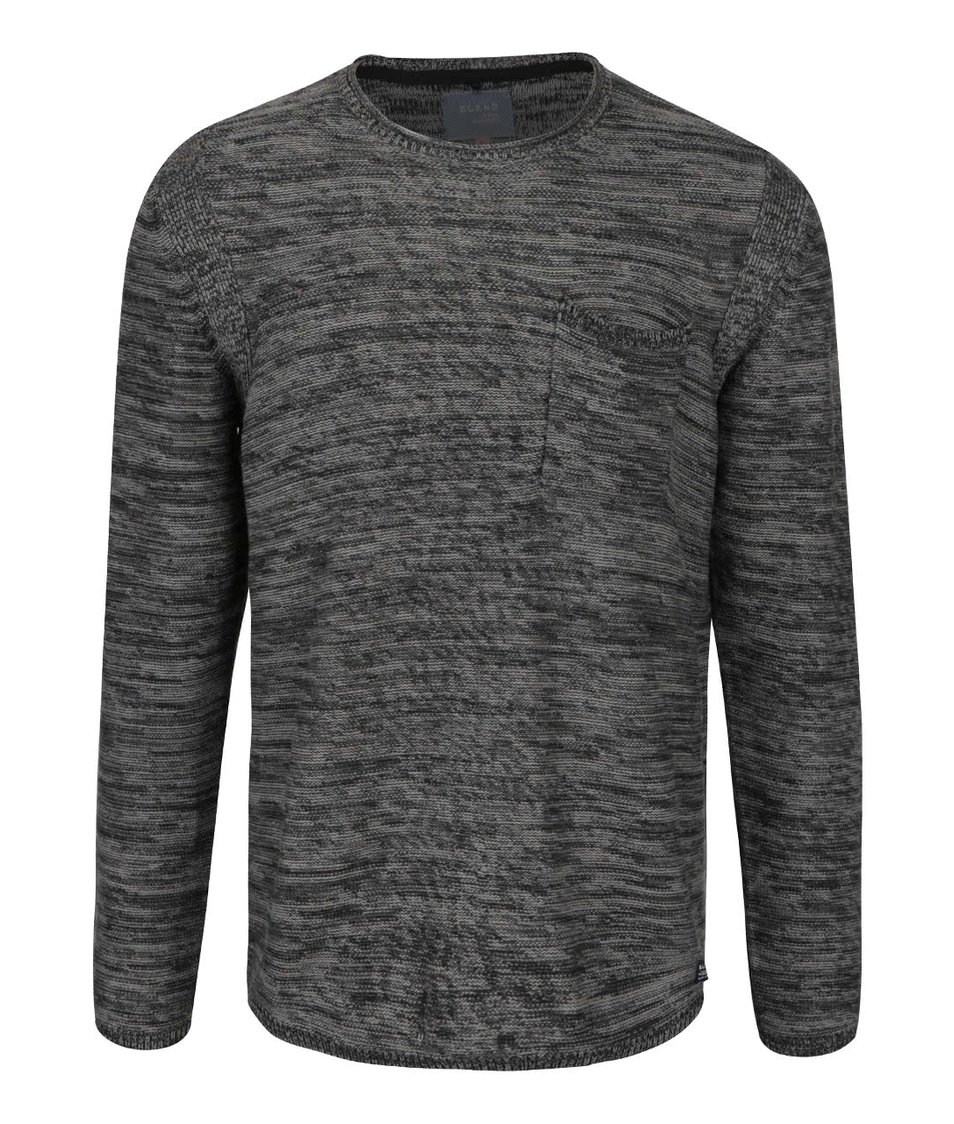 Černo-šedý žíhaný svetr s kapsou Blend