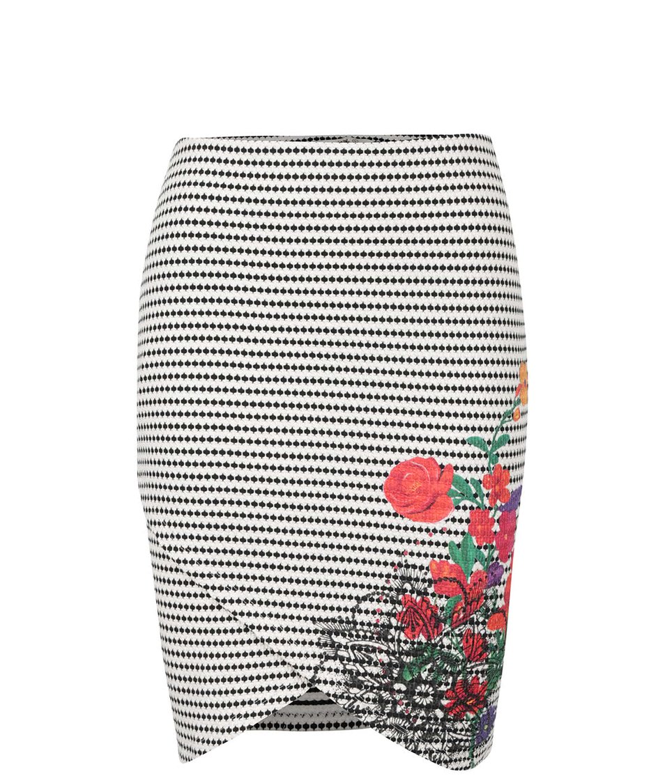 Krémovo-černá sukně s barevnými květy Desigual Xenia