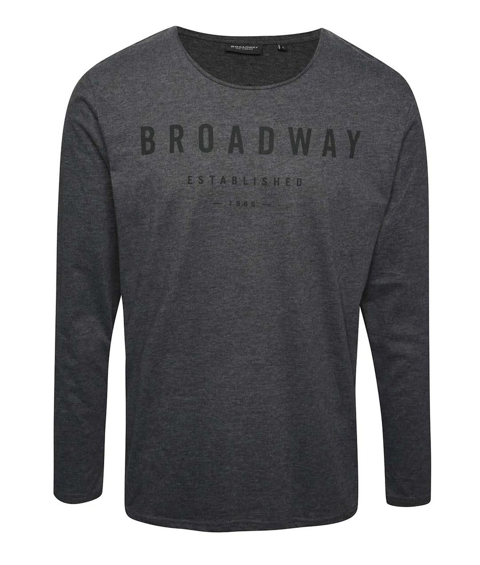 Šedé žíhané pánské triko s dlouhým rukávem Broadway