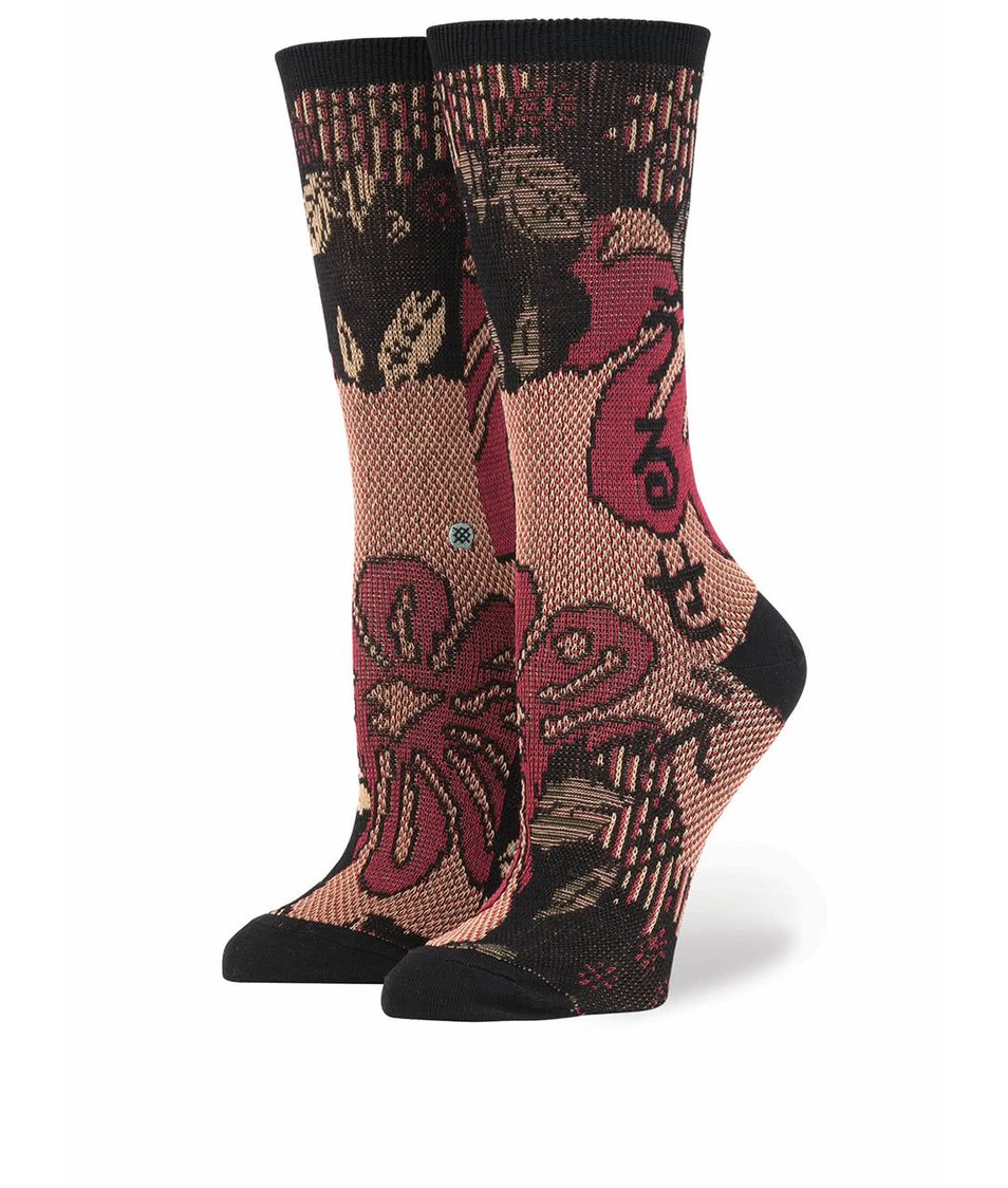 Černo-vínové dámské ponožky s květovaným motivem Stance Lotus Japan