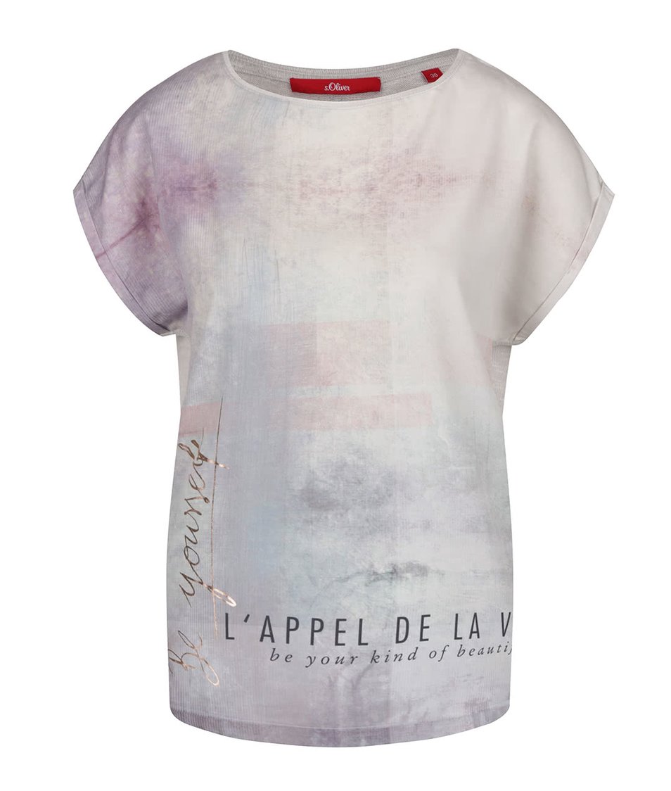 Fialovo-krémové dámské volnější tričko s potiskem s.Oliver
