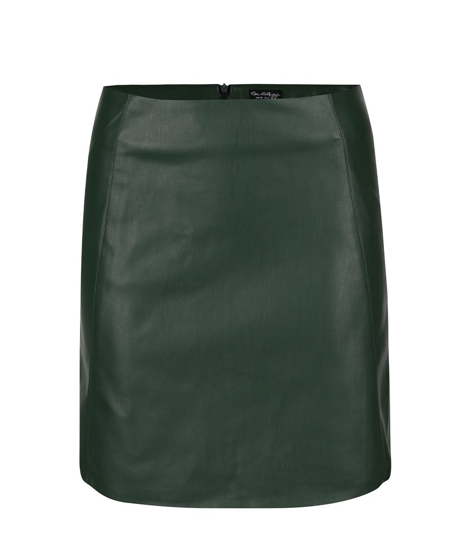 Tmavě zelená koženková sukně Miss Selfridge