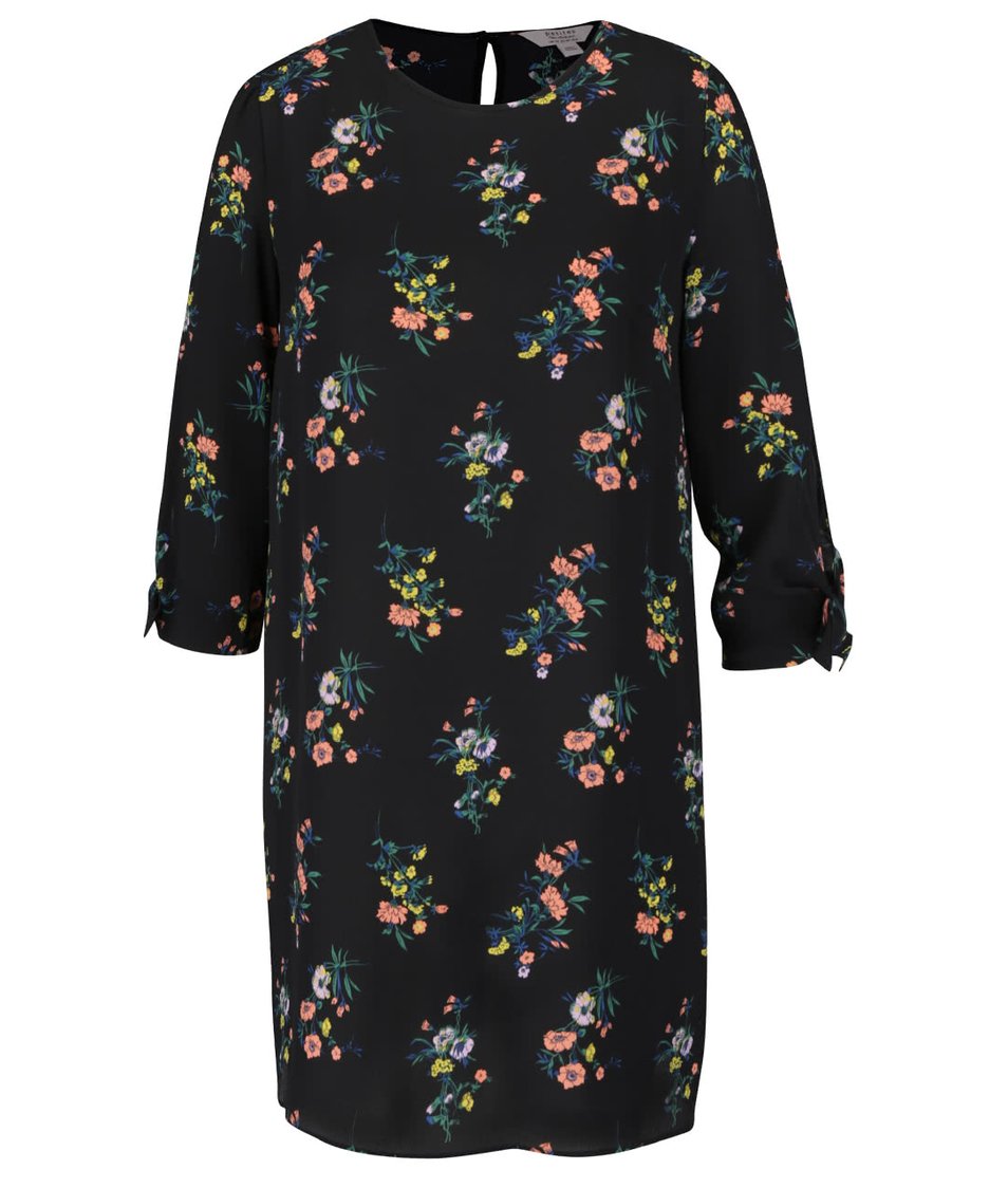 Černé květované šaty s 3/4 rukávem Miss Selfridge Petites