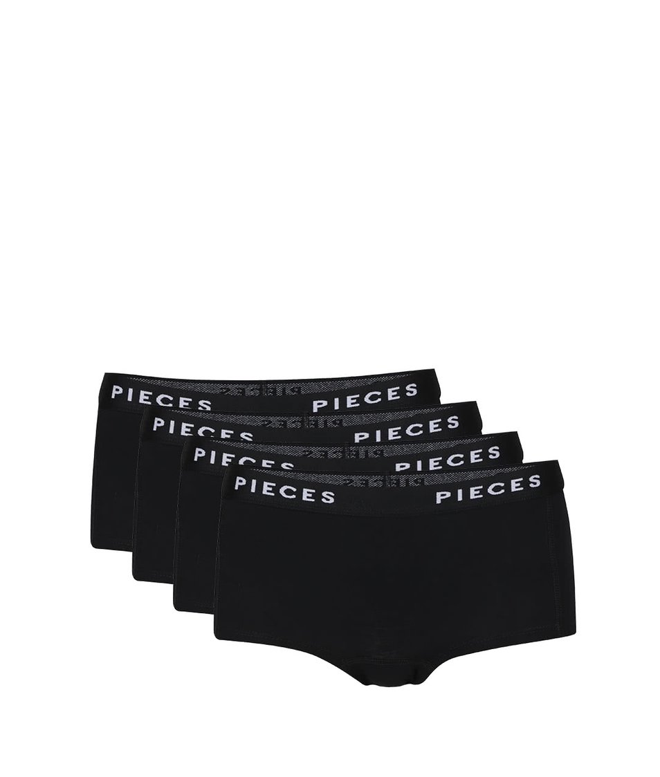 Sada čtyř černých kraťáskových kalhotek Pieces Logo