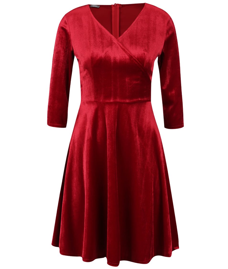 Červené sametové šaty s překládaným výstřihem ZOOT