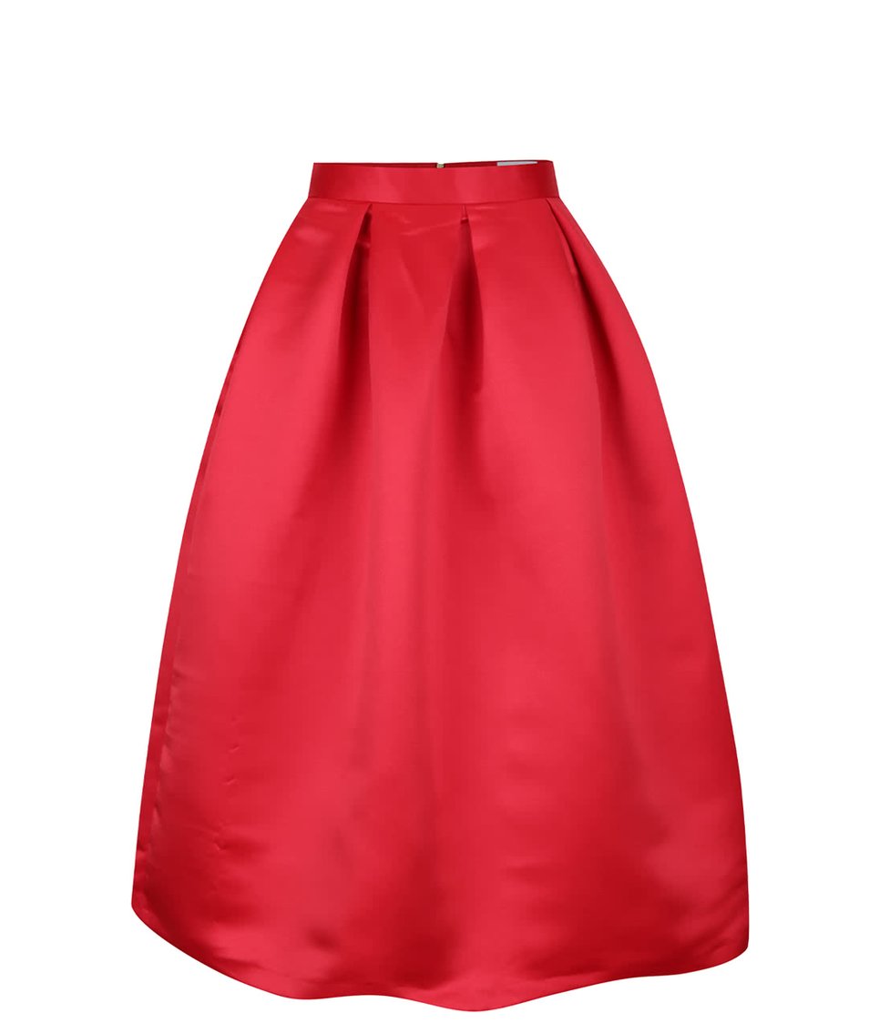 Červená lesklá midi sukně Closet