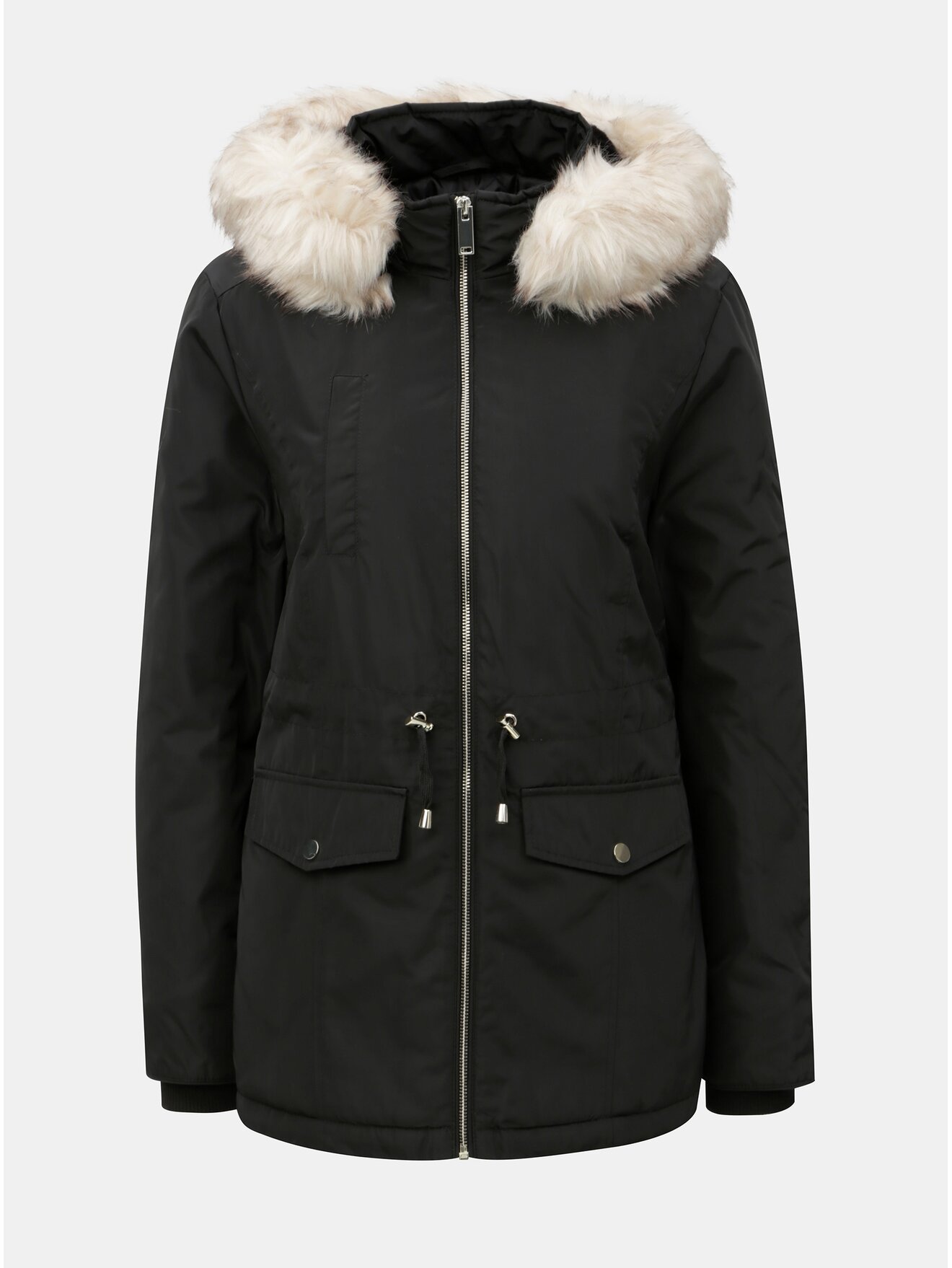 Černá zimní parka s odnímatelným umělým kožíškem Miss Selfridge
