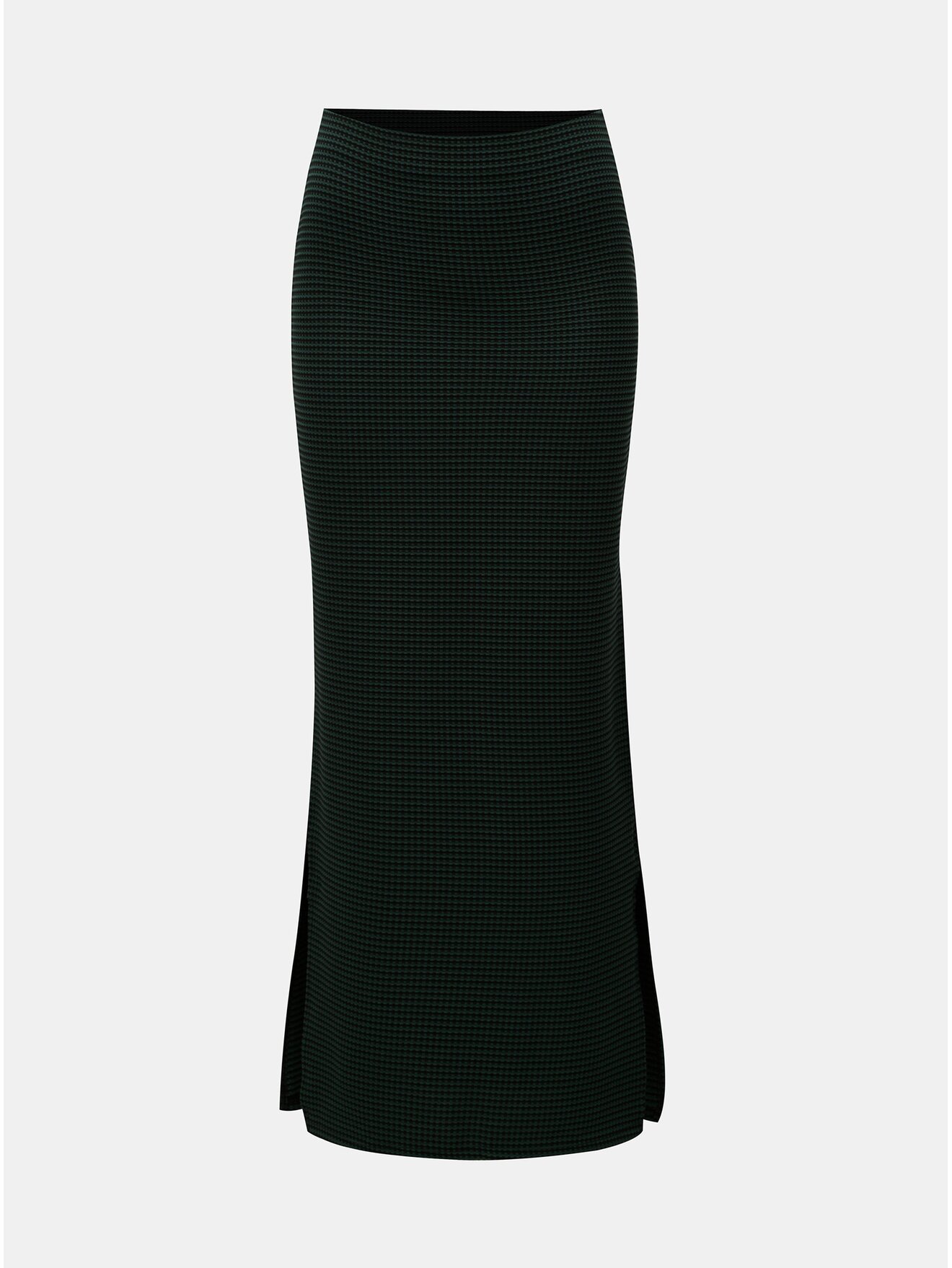 Tmavě zelená kostkovaná maxi sukně s rozparky Dorothy Perkins
