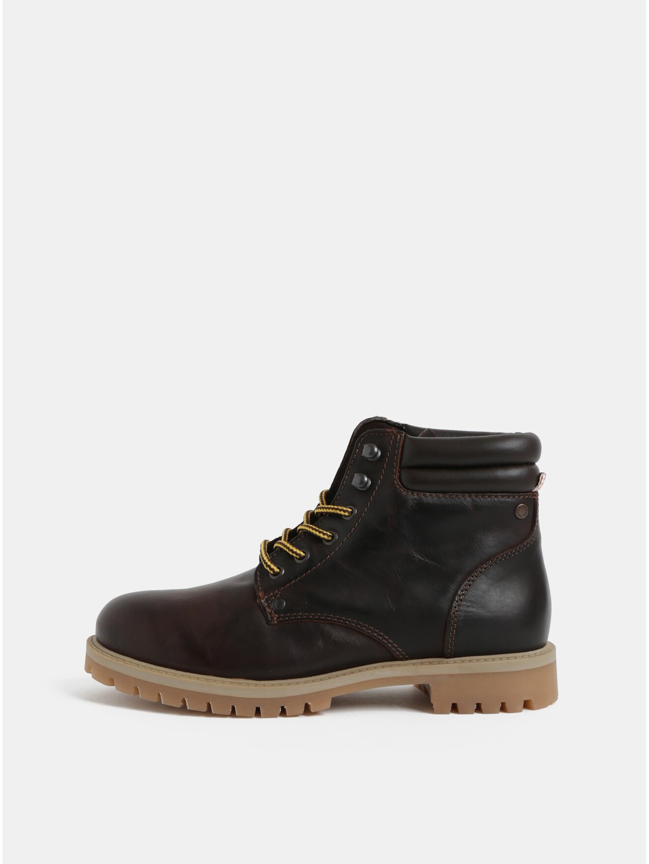 Tmavě hnědé pánské kožené kotníkové boty Jack & Jones Stoke