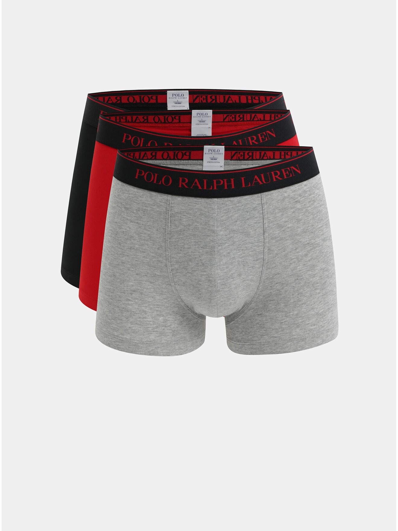 Sada tří boxerek v červené, šedé a černé barvě POLO Ralph Lauren