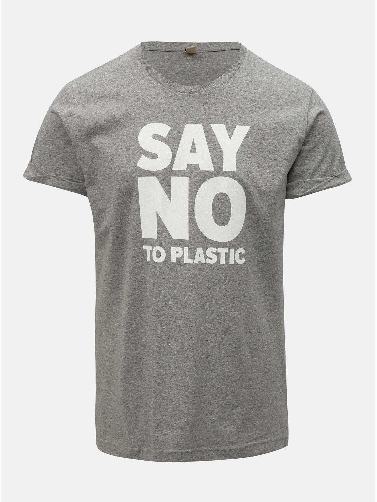 Šedé pánské žíhané tričko s potiskem ZOOT Original Say no to plastic
