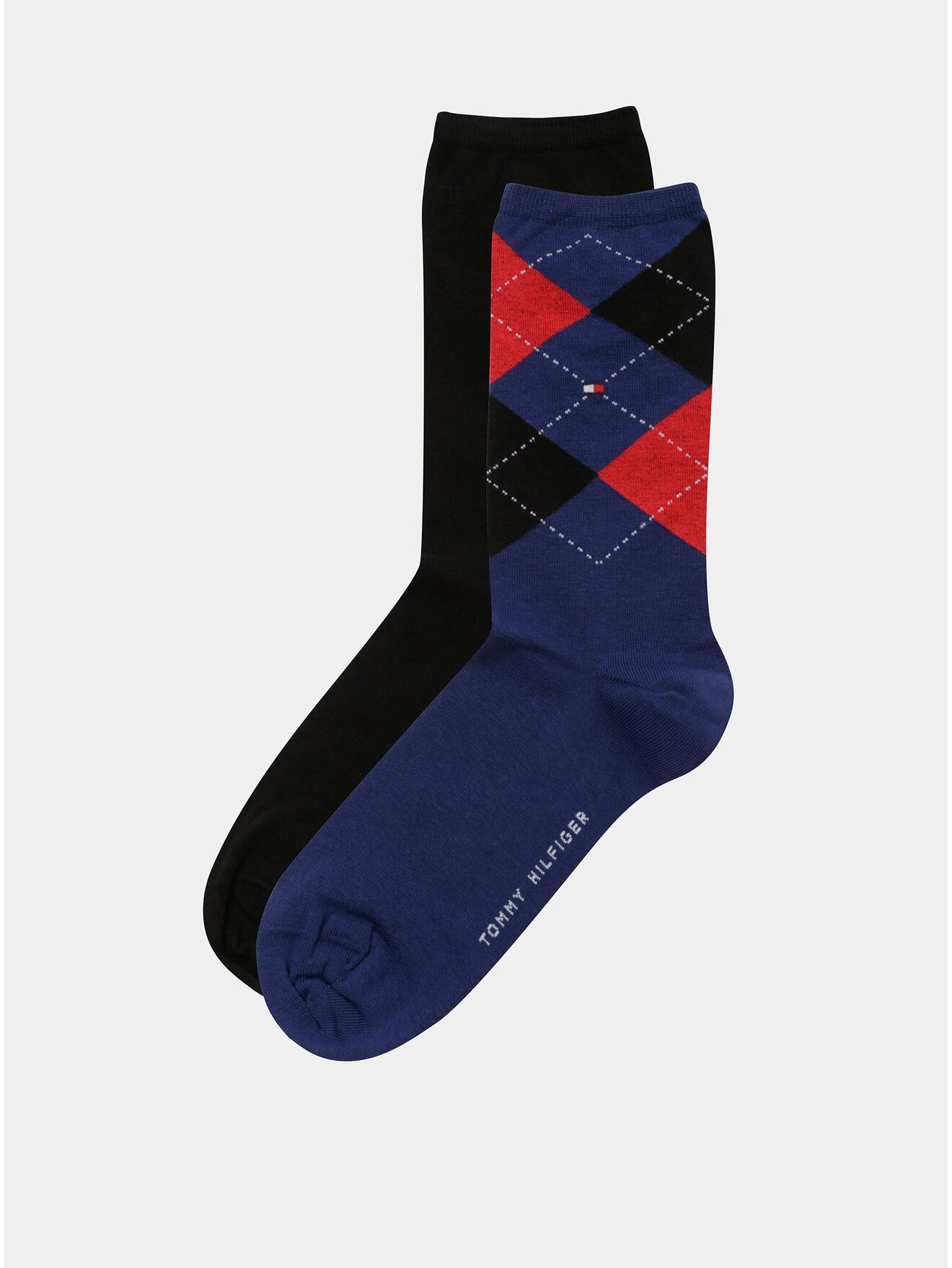 Sada dvou párů dámských ponožek v modré a černé barvě s kostkovaným vzorem Tommy Hilfiger