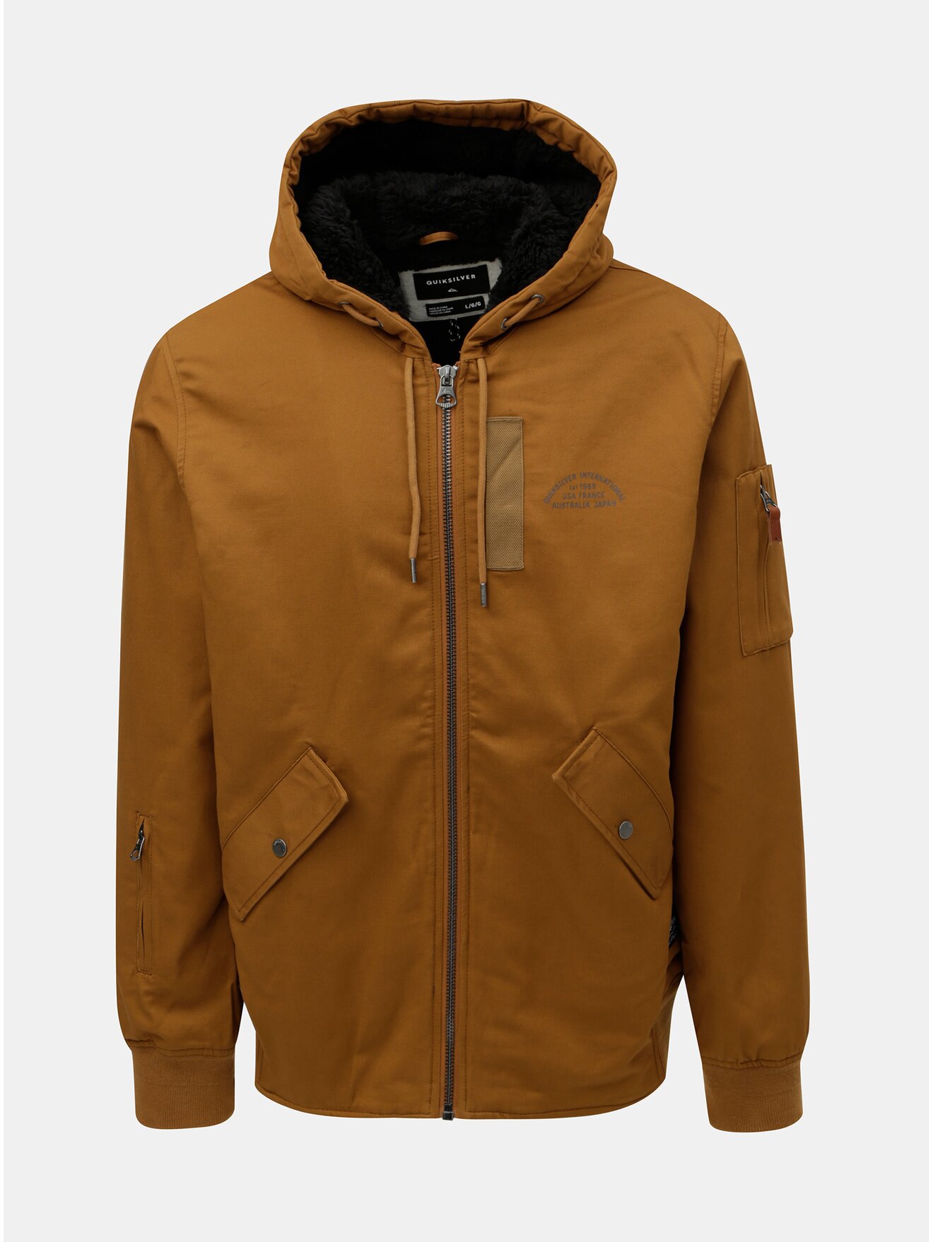 Hnědá pánská nepromokavá bunda s kapucí a zateplenou podšívkou Quiksilver Hanago