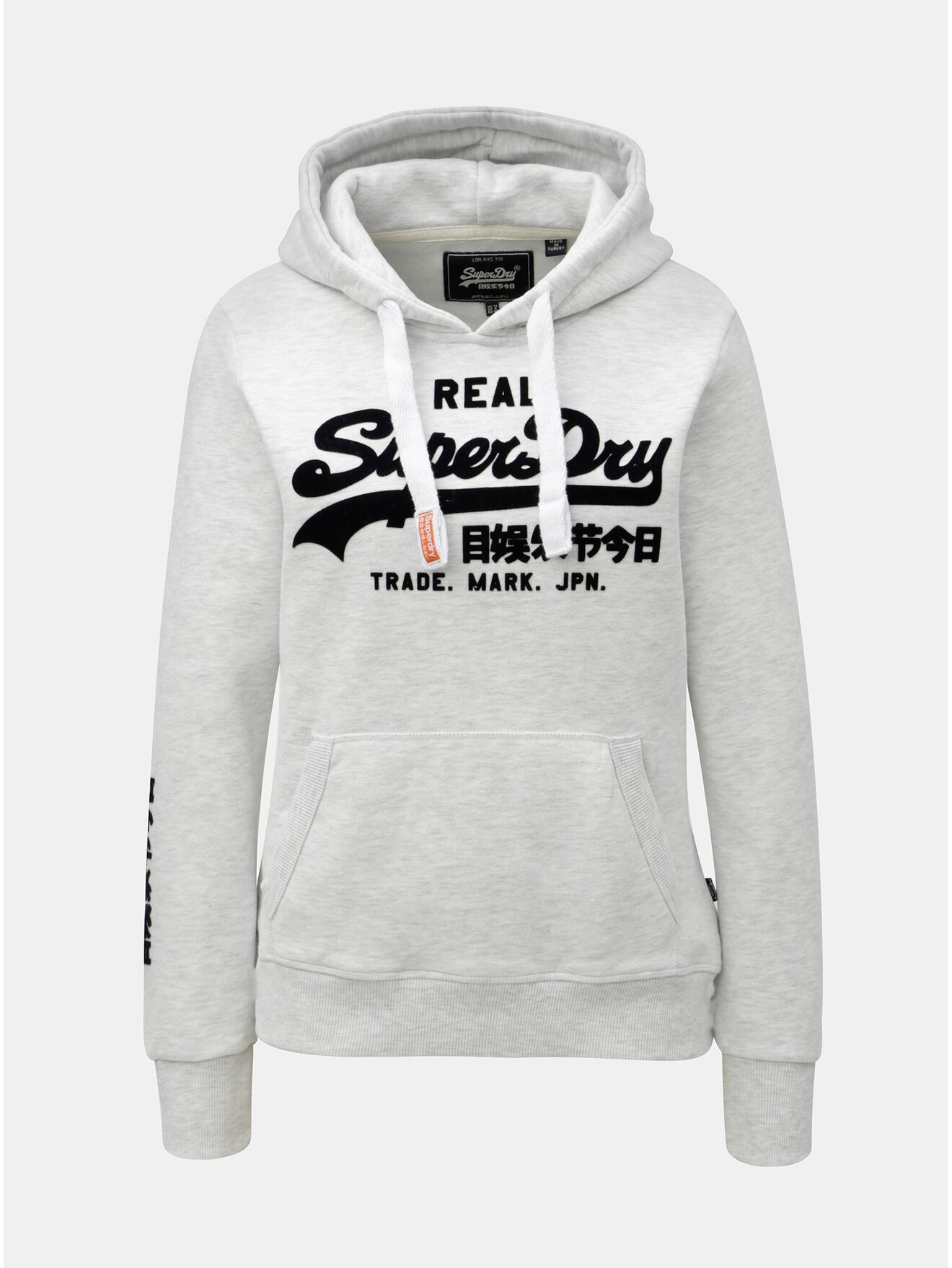 Bílá dámská mikina s kapucí a nášivkou Superdry Emboss